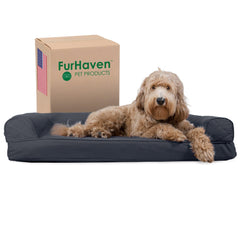 Cama Furhaven para perro, sofa acolchado, descanso cómodo para siestas largas.