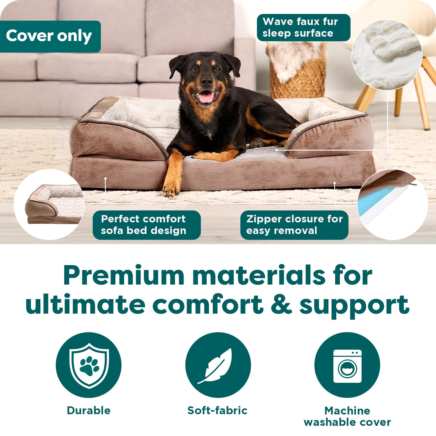 FurHaven funda-cama-perro-base-rectangular, encaje perfecto para camas FurHaven.