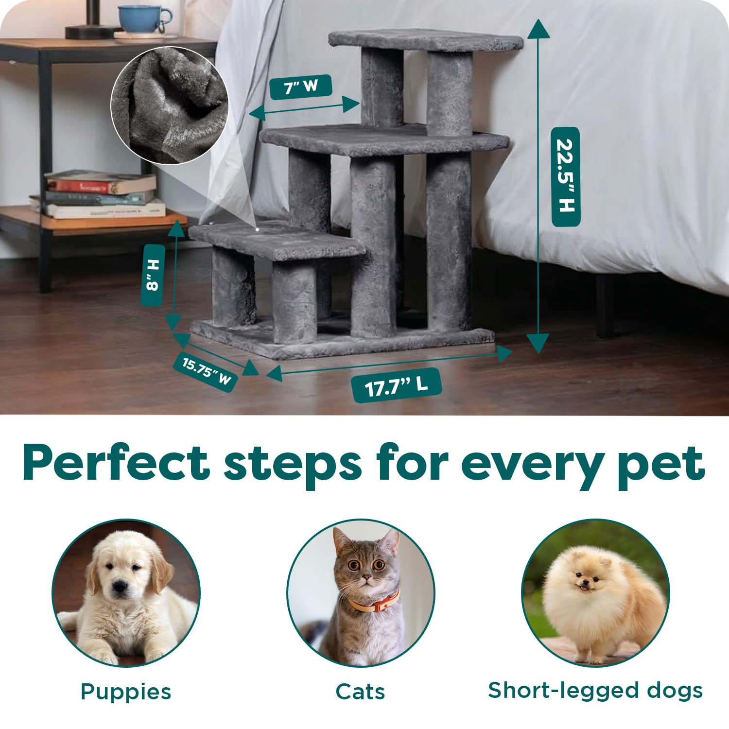 Furhaven Steady Paws: escalones para sofás en gris, facilitan el acceso sin saltos.