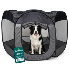 FurHaven Playpen con malla 360 para visibilidad y aire fresco.