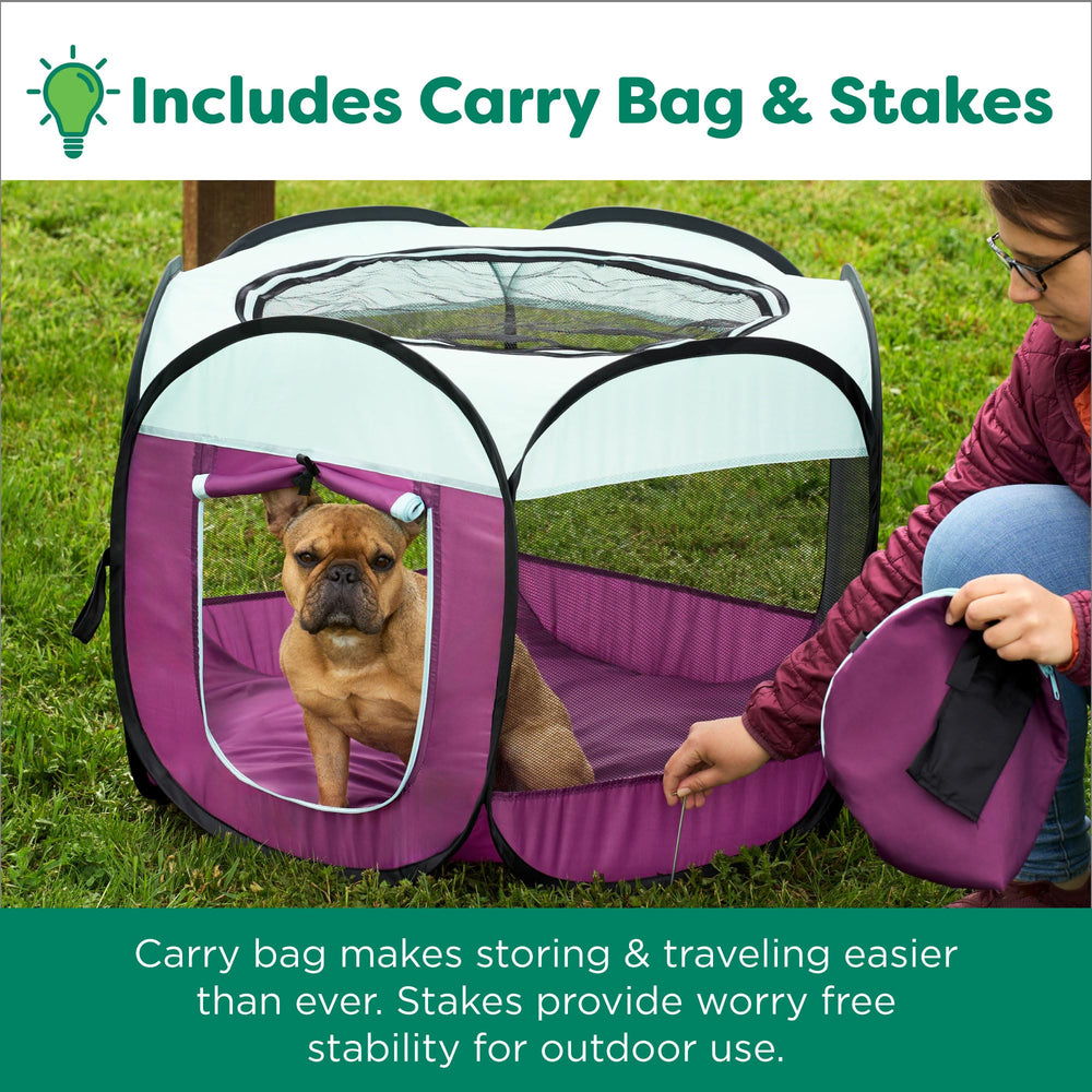 Furhaven PlayPen plegable en funda de transporte para viaje.