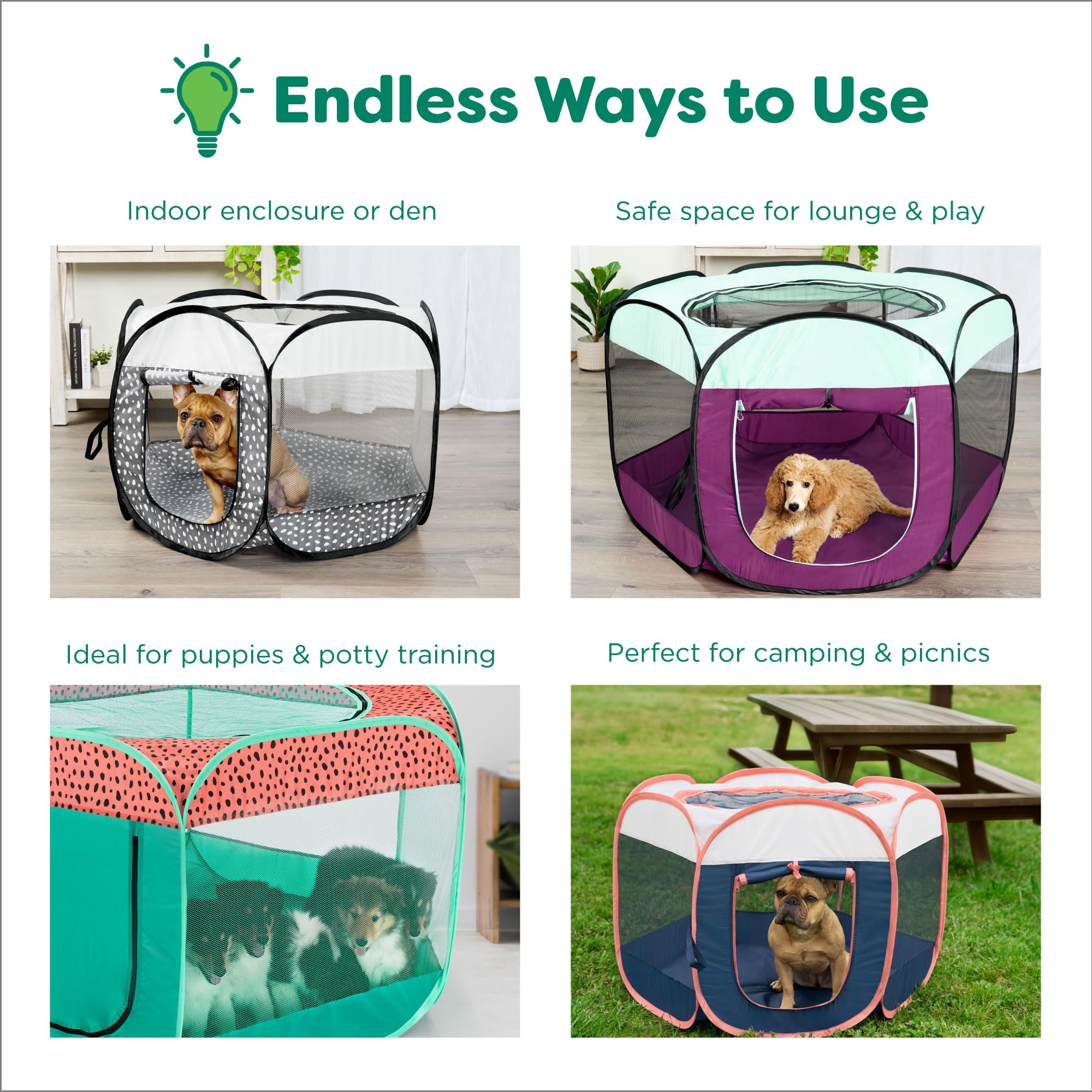 Furhaven PlayPen ventanas grandes de malla para flujo de aire.