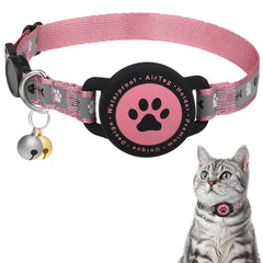 Collar Furrigo para gato AirTag impermeable en rosa, ideal para paseos bajo lluvia