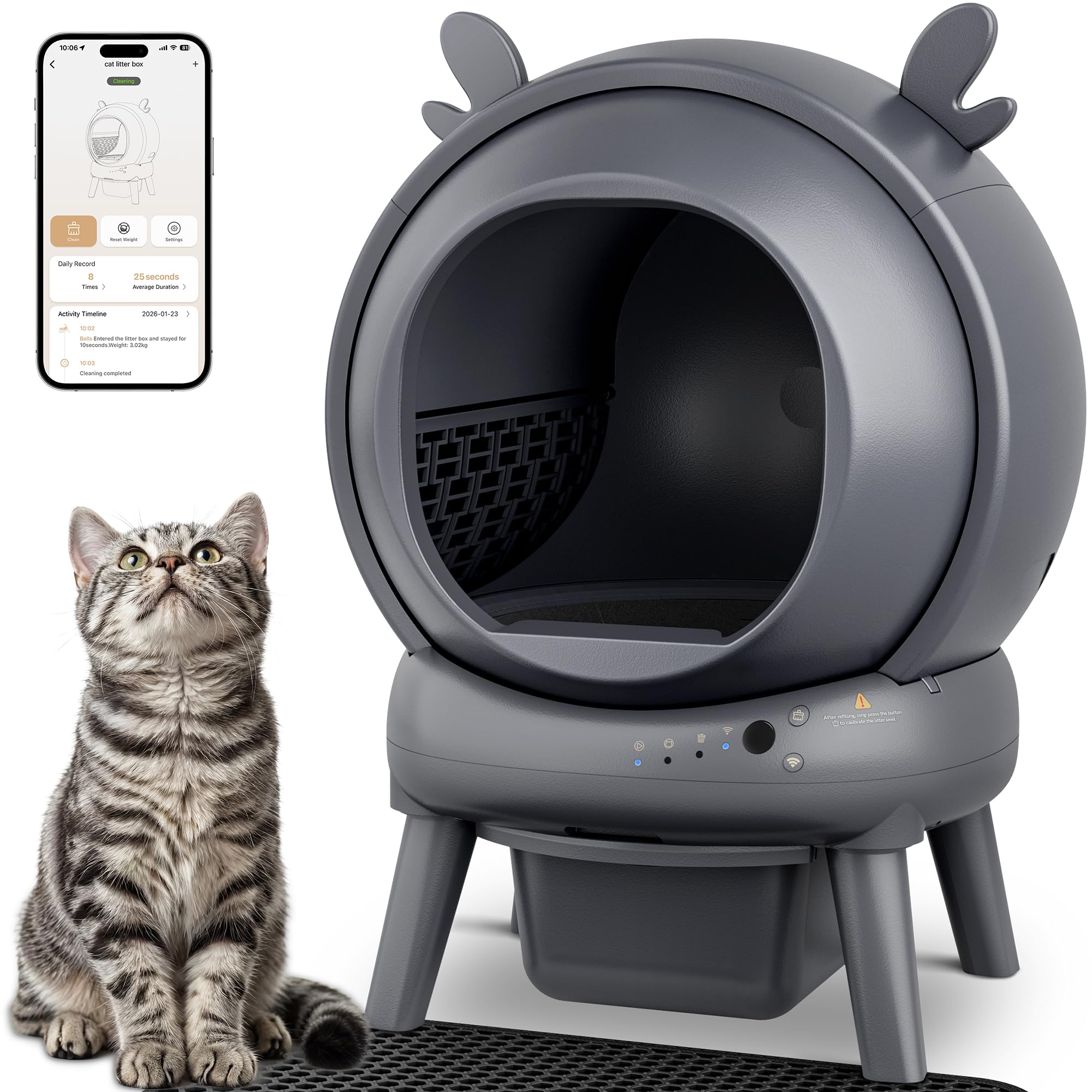 Furrykiddy caja de arena automática con globo de 65L y sensores para múltiples gatos.