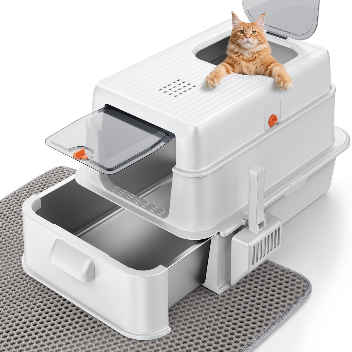 Caja FURTIME de acero inoxidable XL con cajón deslizante para limpieza rápida.