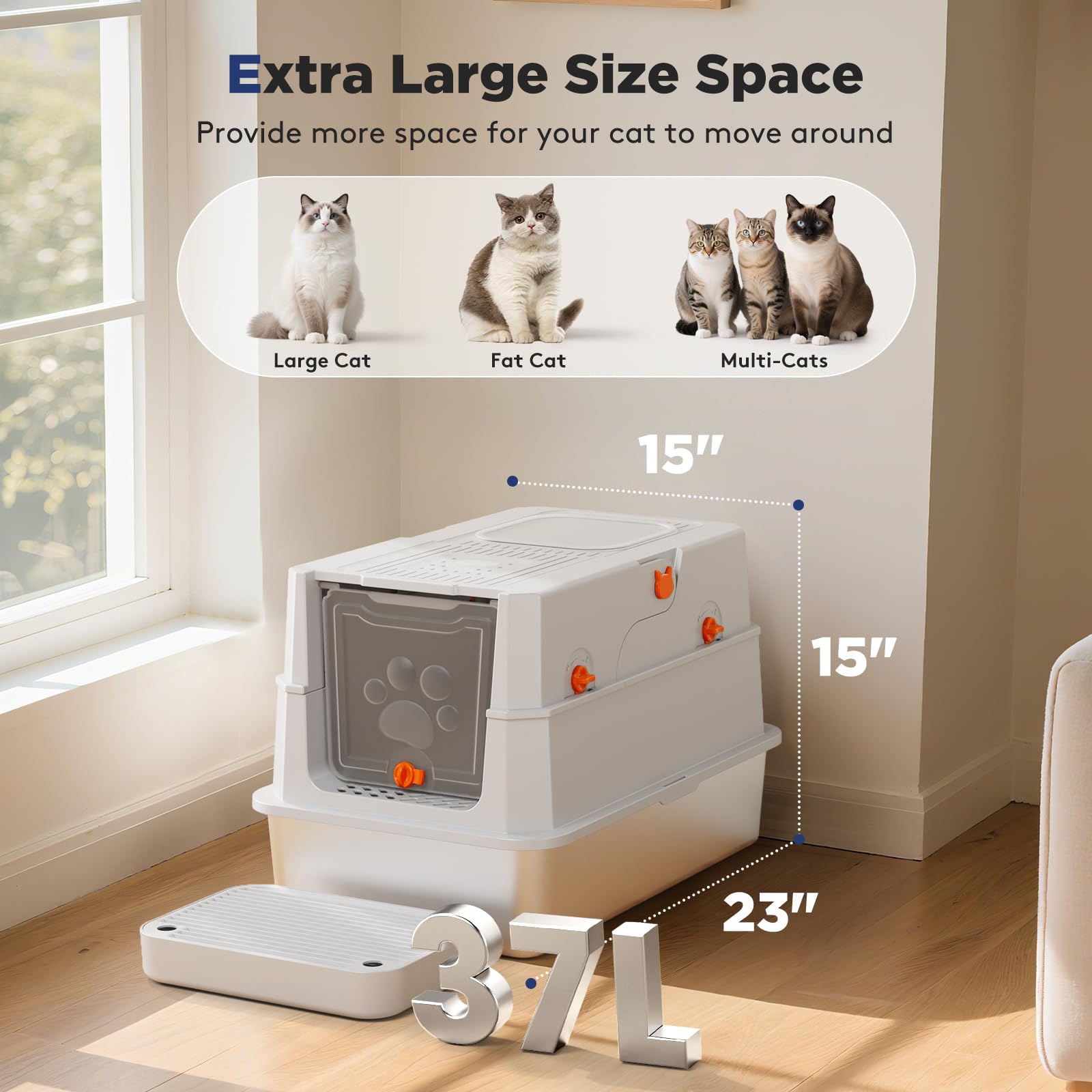 FURTIME caja XL de 23x15x15 pulgadas para gatos grandes.