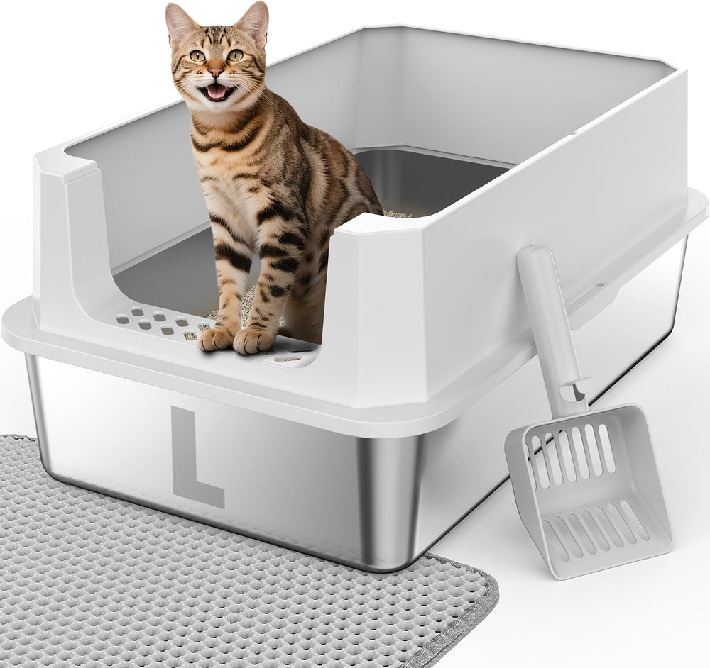 FURTIME caja de arena de acero con tapa grande, privacidad y limpieza fácil