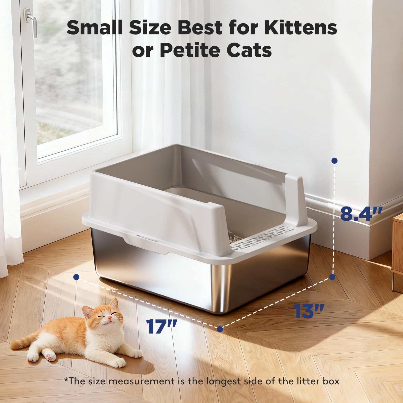 Caja Furtime de acero inoxidable, medidas 17,4 x 13,4 x 8,4 pulgadas para gatitos.
