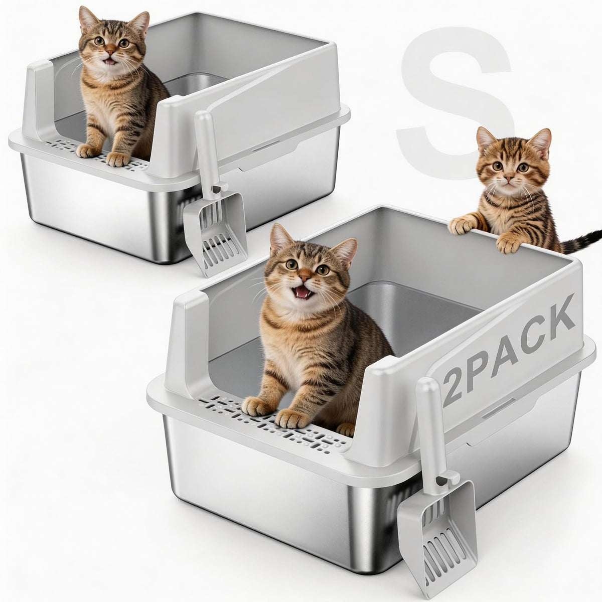 Caja Furtime de dos unidades con tapa, ideal para gatos pequeños y limpieza más fácil.