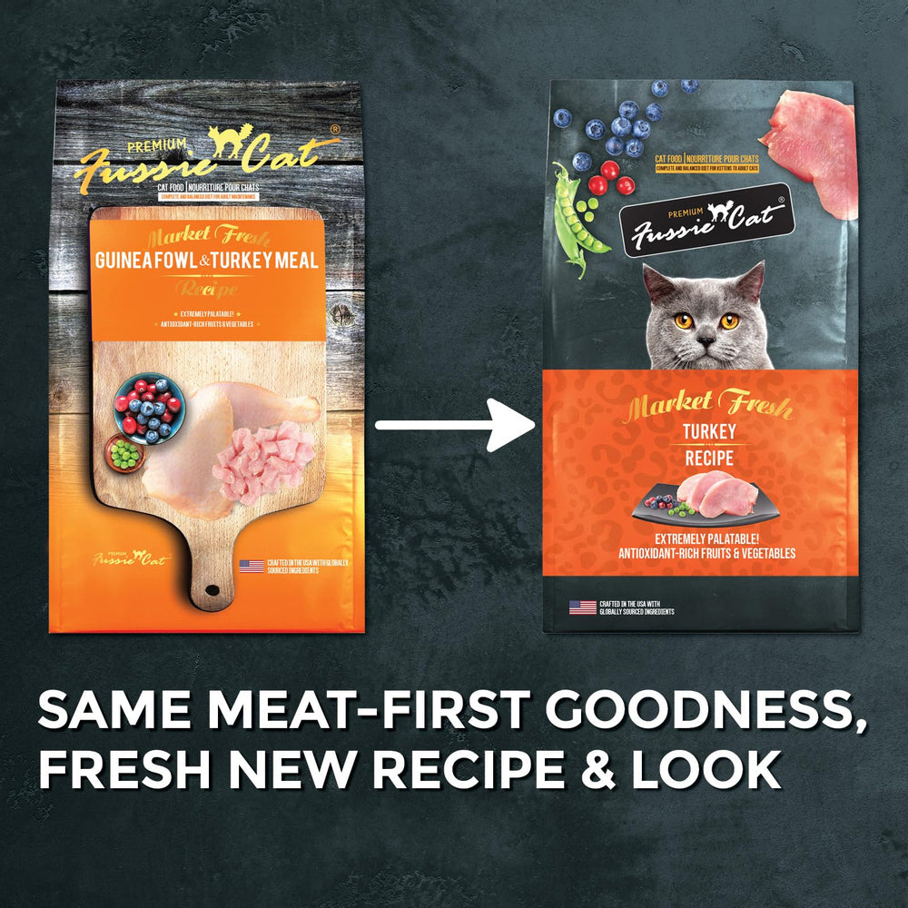 Fussie Cat Market Fresh ingredientes frescos, sabor natural para gatos.