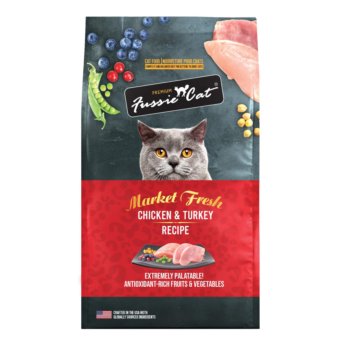 Fussie Cat Market Fresh: bolsa 10 lb con pollo y pavo, fuente de proteína para gatos.