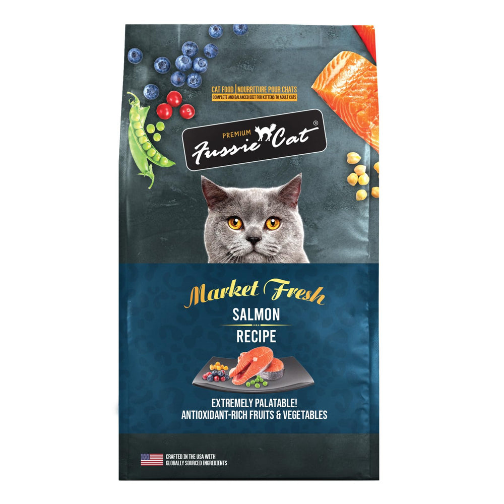 Fussie Cat Mercado Fresco Salmón, bolsa de 10 libras, dieta seca sabrosa para gatos.