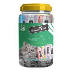 Fussie Cat Puré Tubos empaque de 50 unidades para servicio fácil.