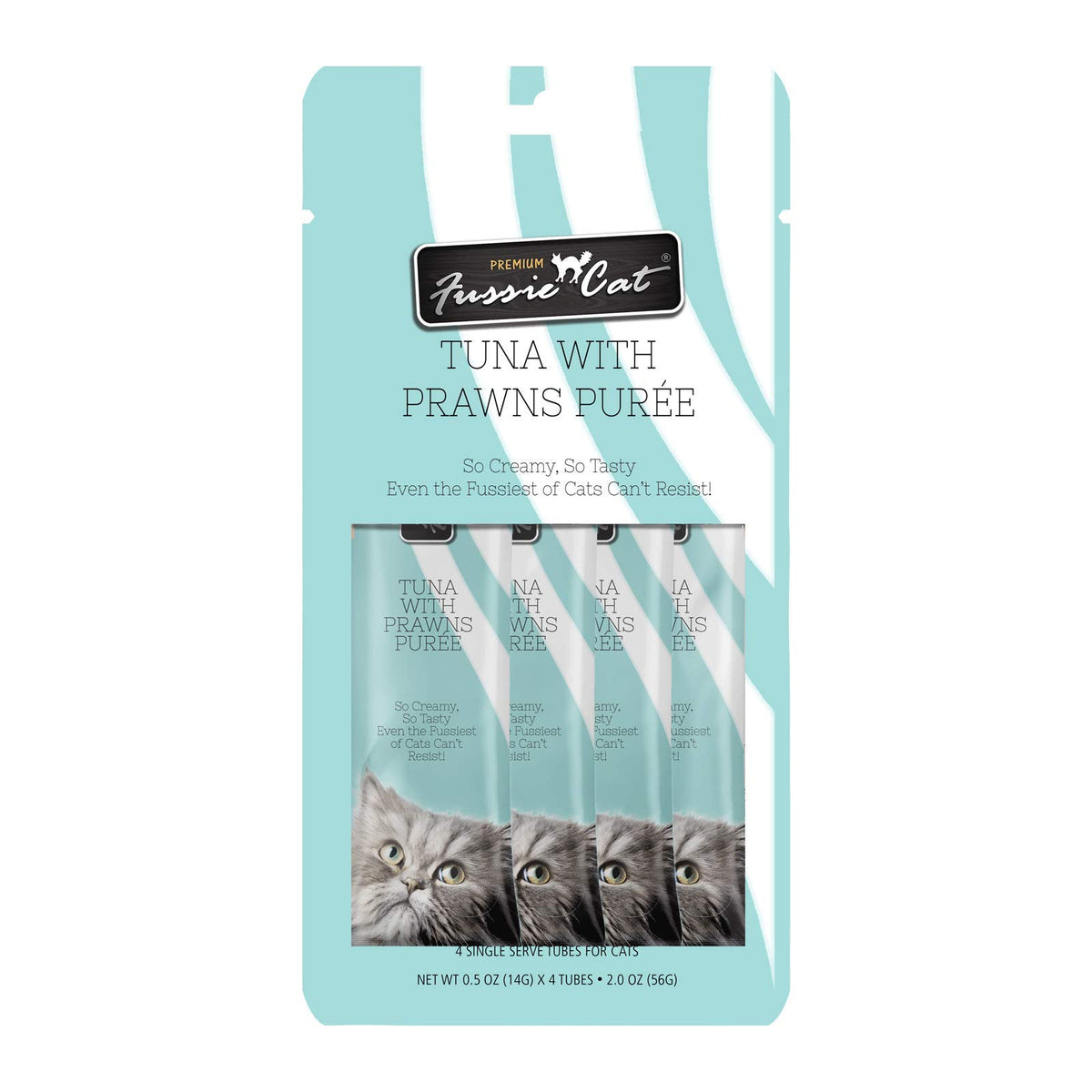 Fussie Cat Purée de atún con gambas en 4 bolsas, práctico y sabroso
