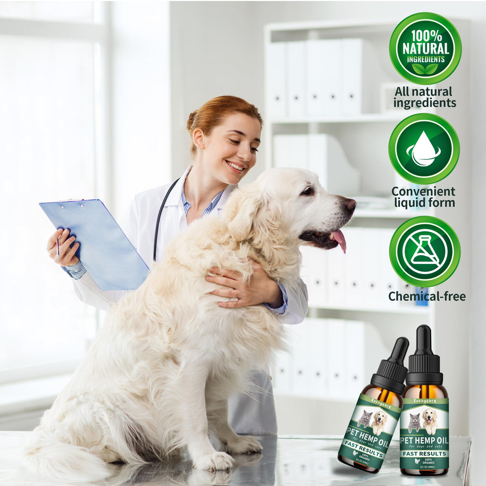 Fuzzycare Aceite de Cáñamo con gotero facilita la dosificación para perros y gatos.