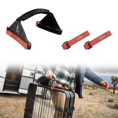 FXW Easy-Carry Straps transporta la jaula naranja entre vehículo recreativo y camping con facilidad.