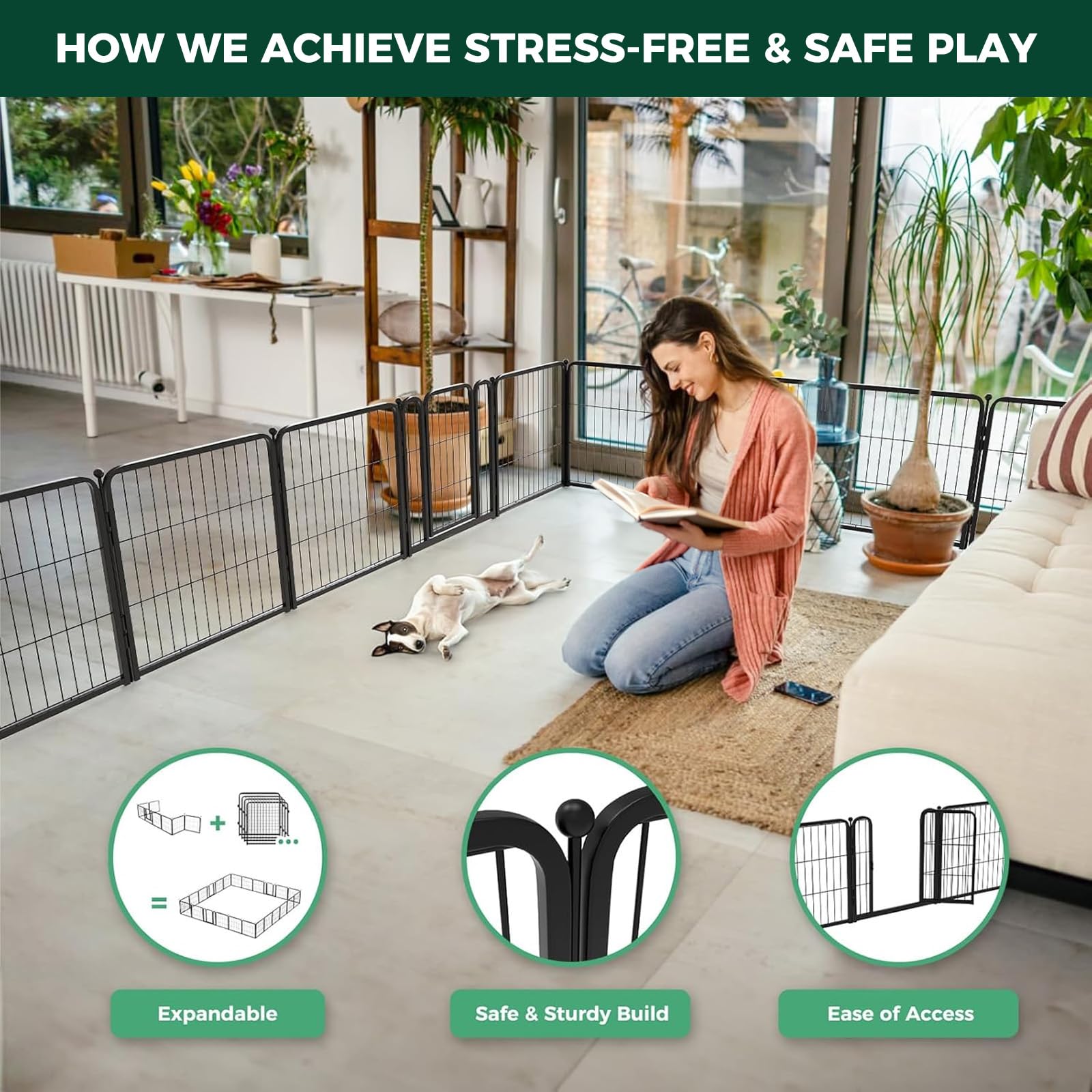 FXW Homeplus Corral Interior, puerta sin umbral, acceso fácil para limpieza.