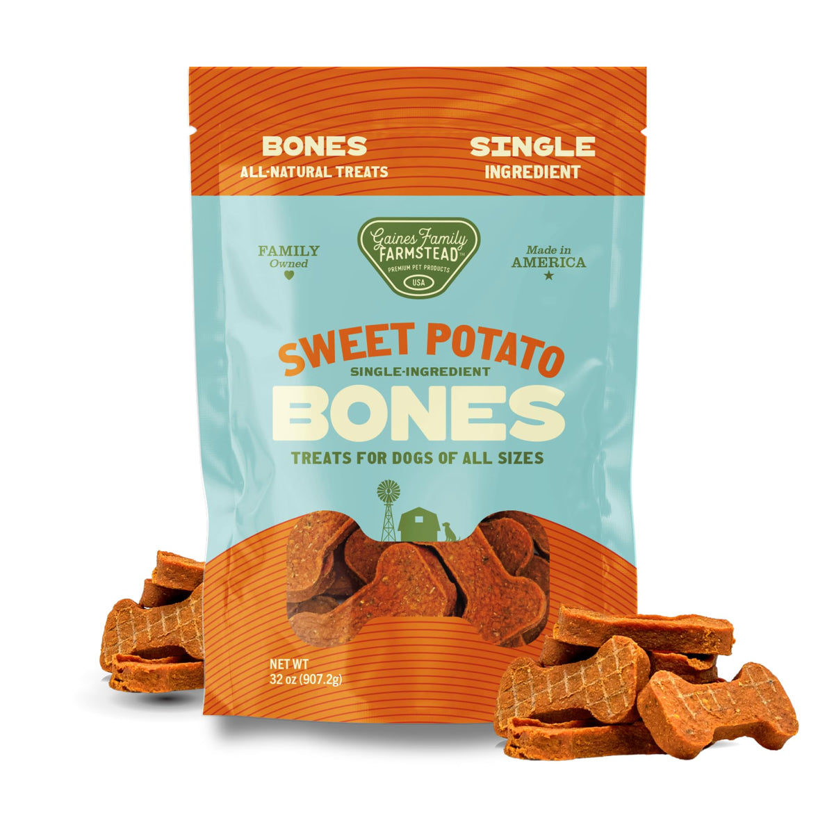 Gaines Family Farmstead Sweet Potato Dog Bones en bolsa 32 oz para entrenamiento y recompensa
