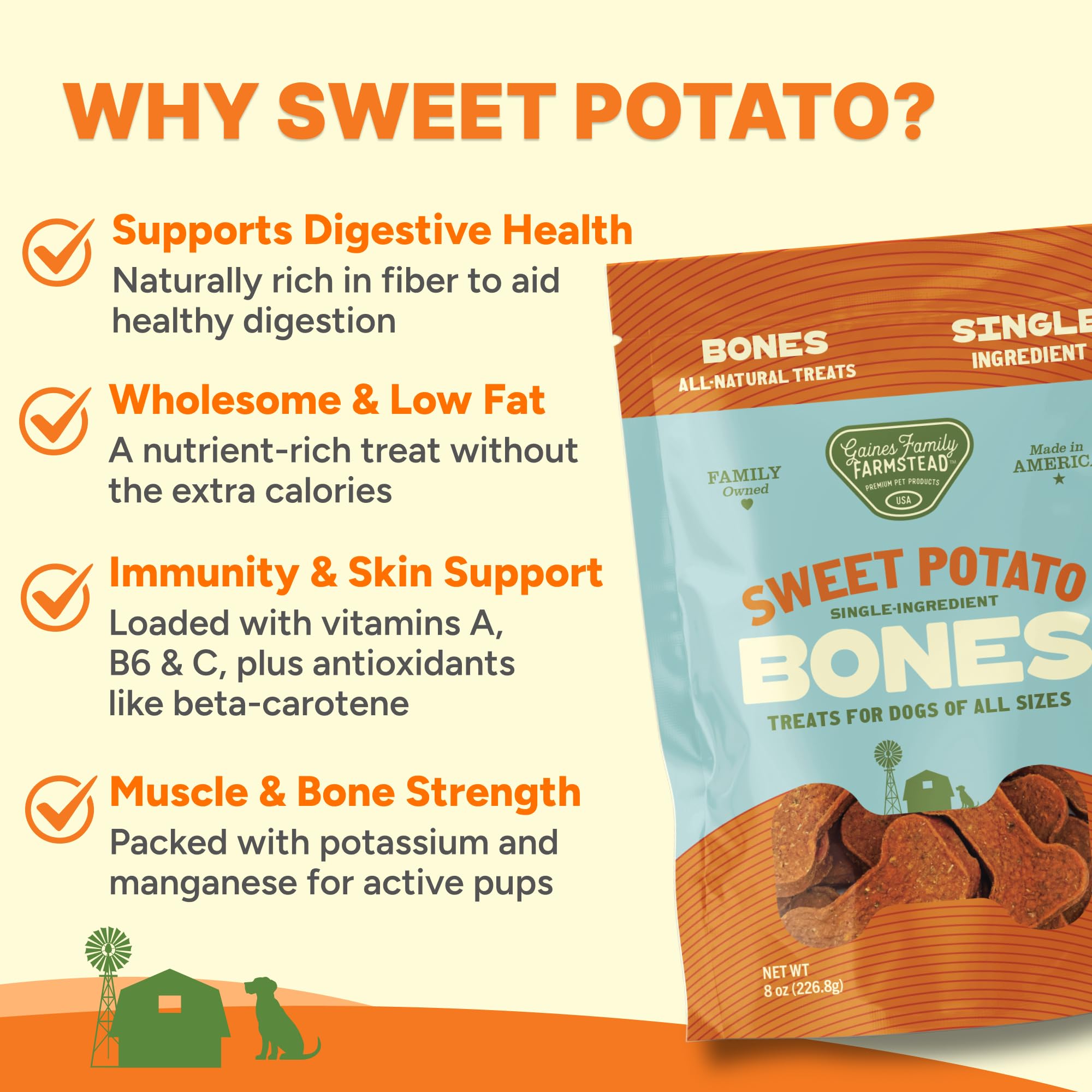 Gaines Family Farmstead Sweet Potato Dog Bones ideal para entrenamiento y refuerzo de comportamiento