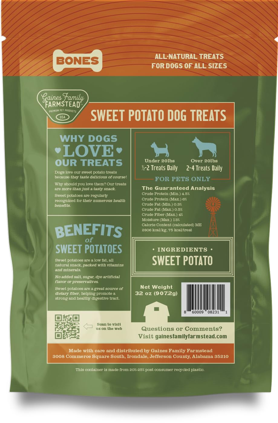 Gaines Family Farmstead Sweet Potato Dog Bones aptas para perros jóvenes y adultos