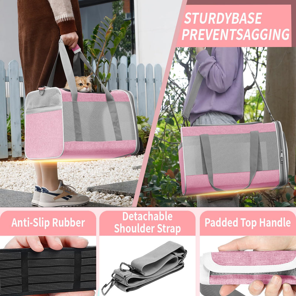 Bolsa de transporte GAPZER para mascota con panel suave rosa, ideal para uso diario.