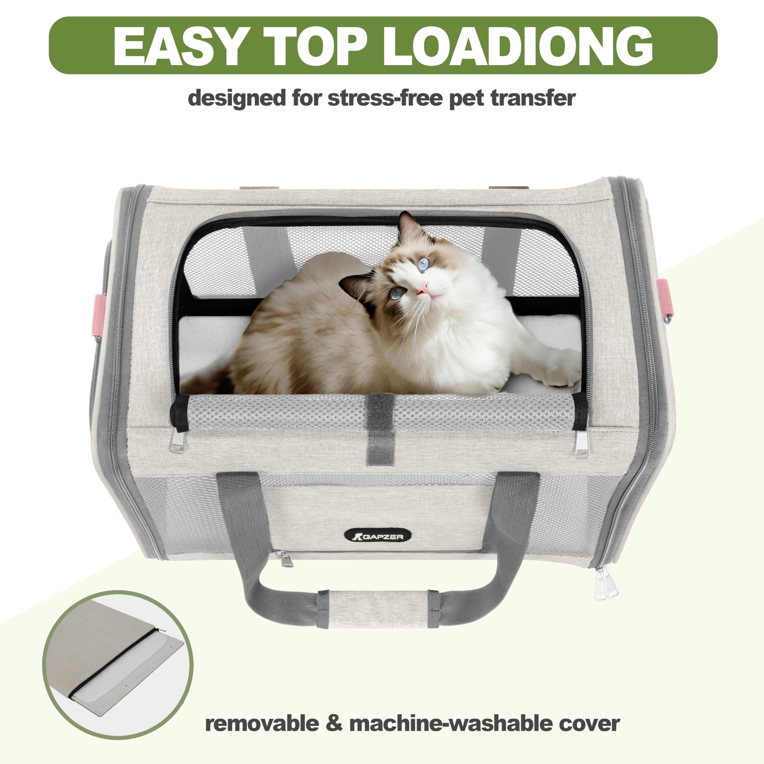 GAPZER transportín para gato, apertura lateral para mayor acceso y comodidad.