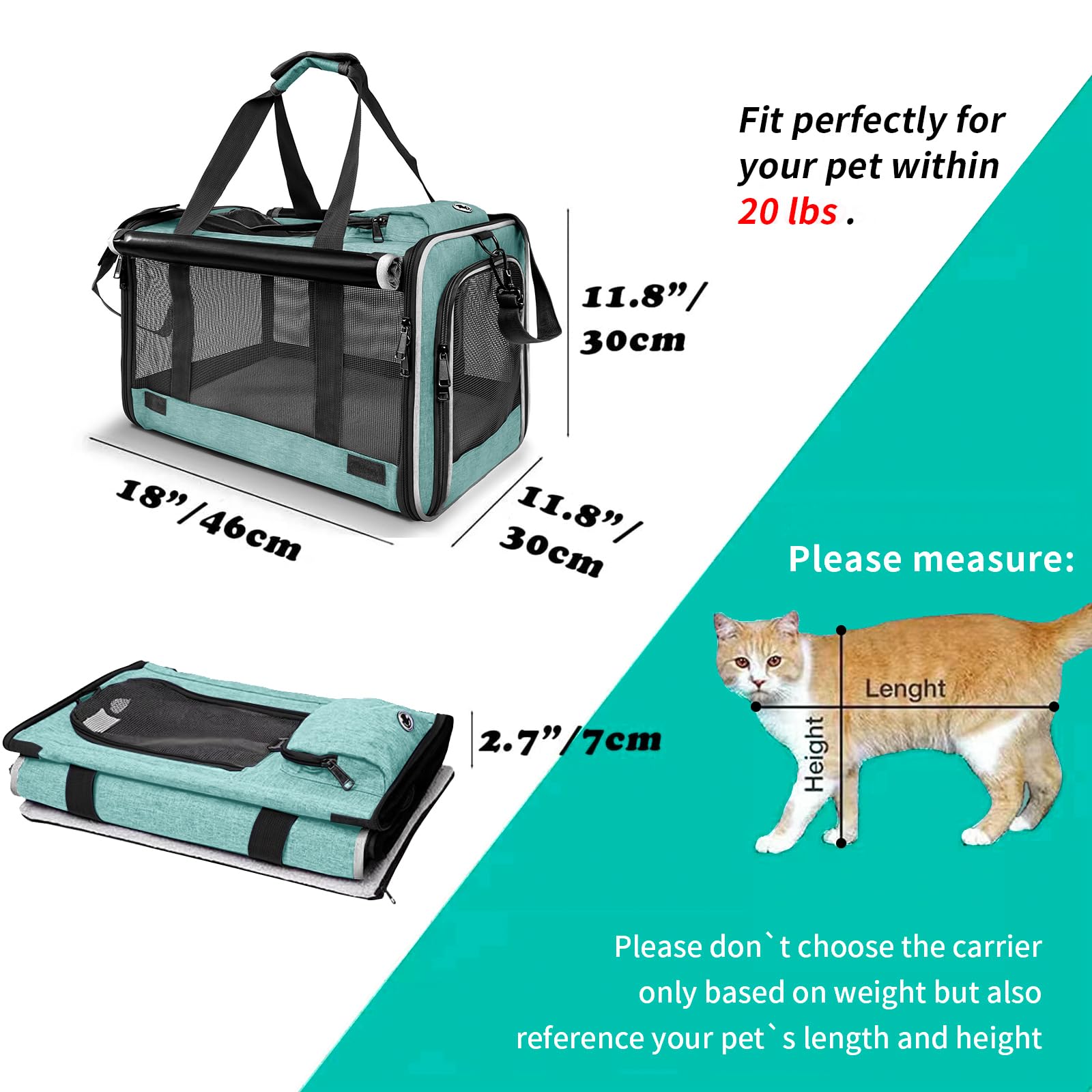 GAPZER transportín teal con forro de piel sintética suave lavable
