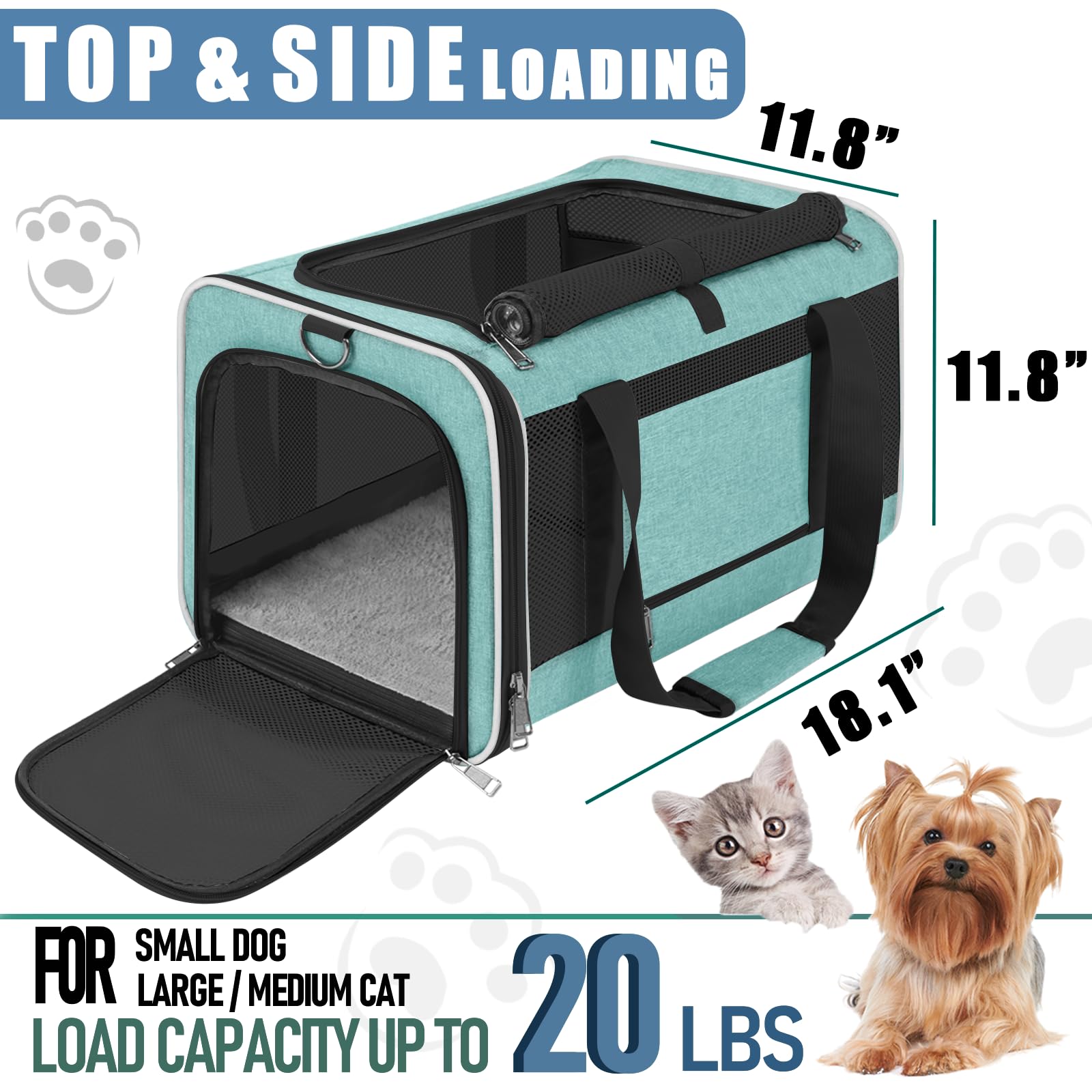 GAPZER transportín gato, entrada superior enrollable para carga fácil