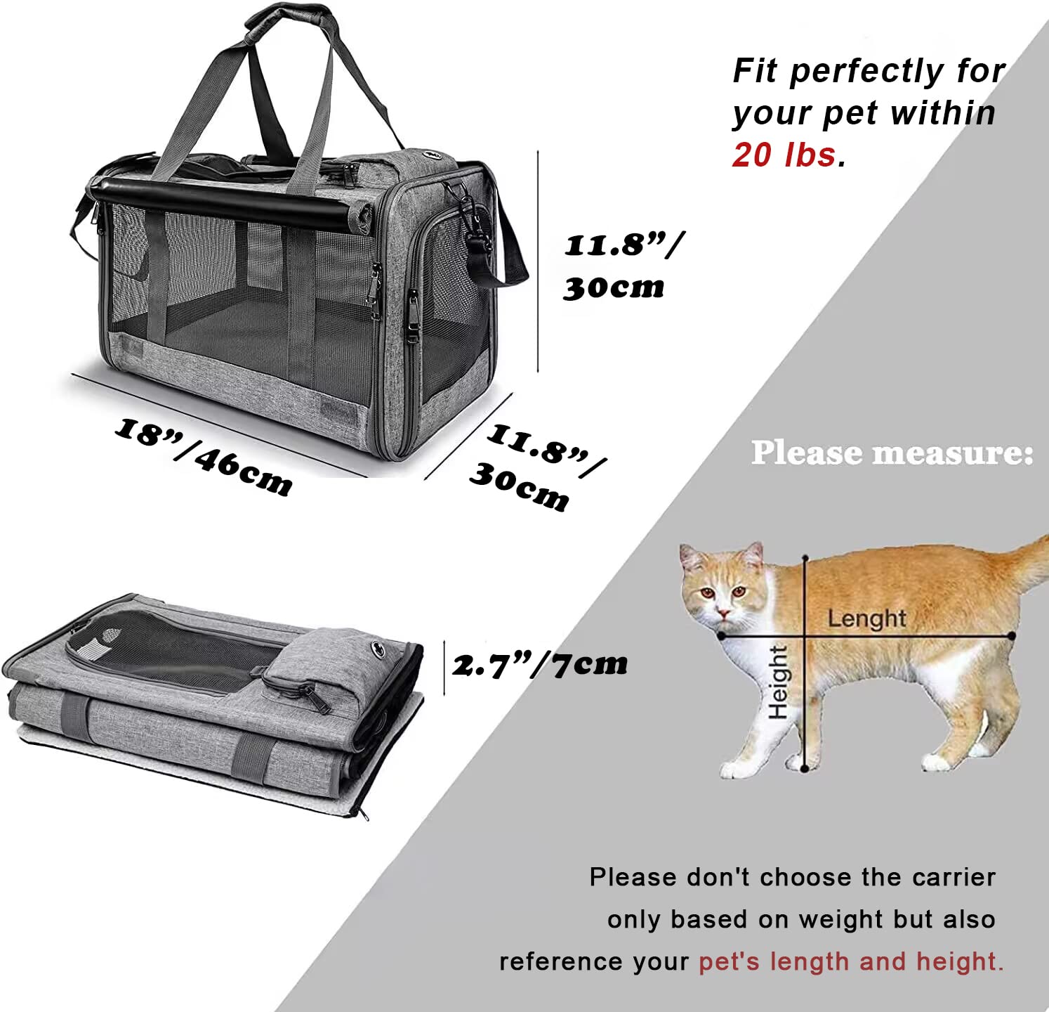 GAPZER transportín gatos grandes con malla perimetral para buena ventilación