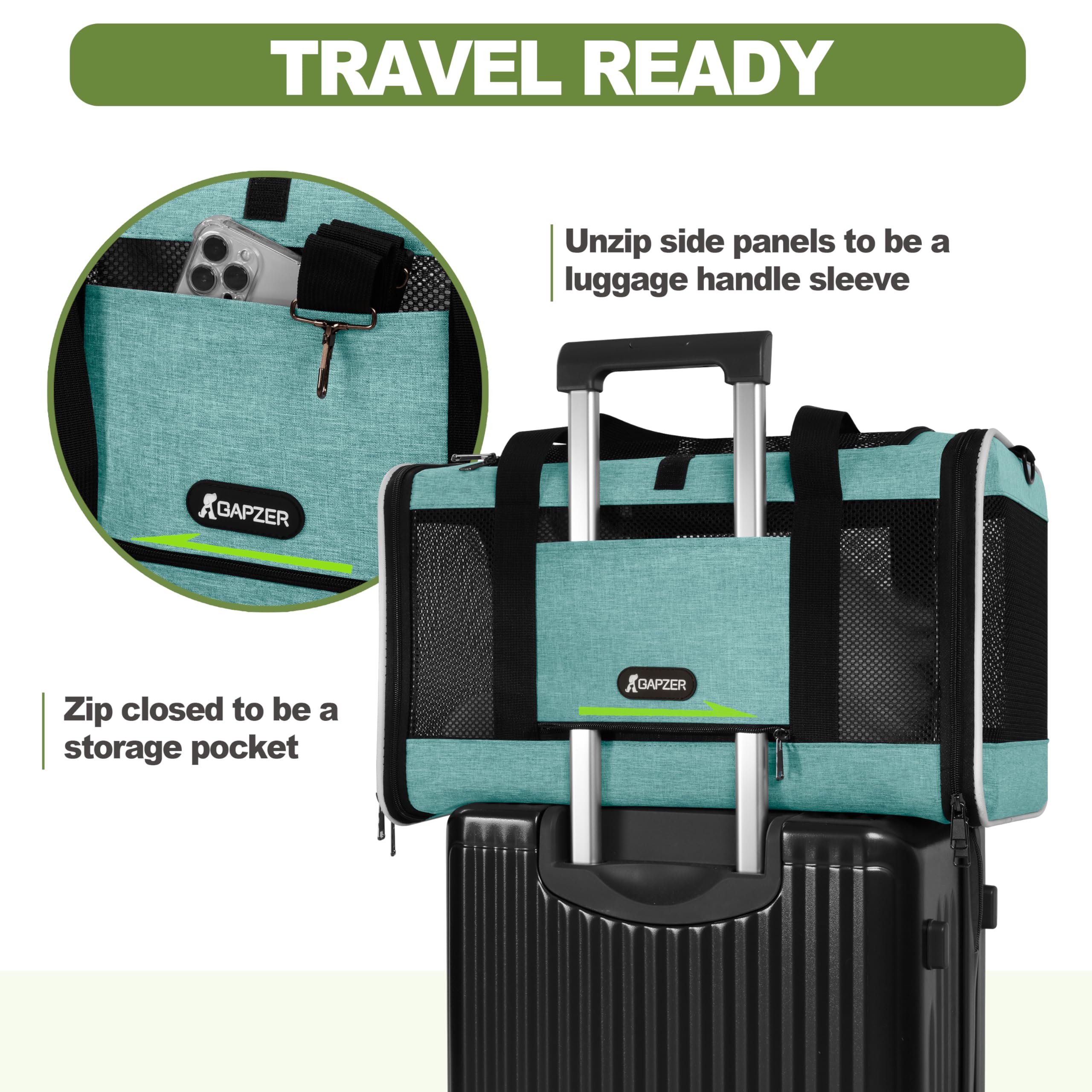 GAPZER transportín para gatos turquesa, tejido resistente 600D