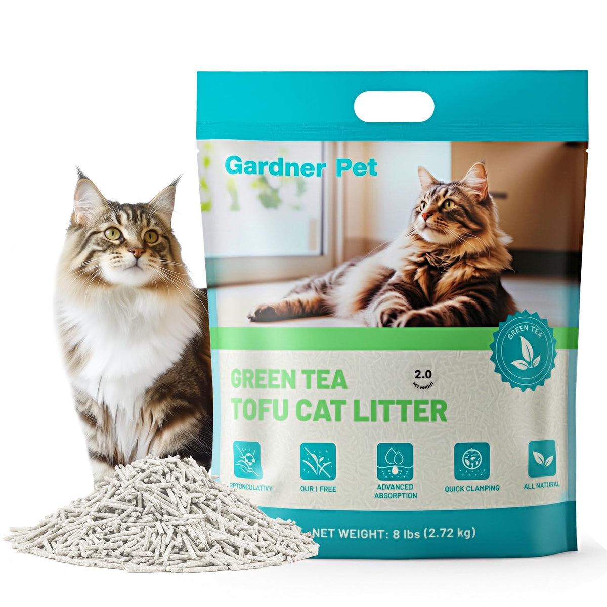 Gardner Pet Arena tofu envase 6 lb: empaque práctico para almacenamiento cómodo.