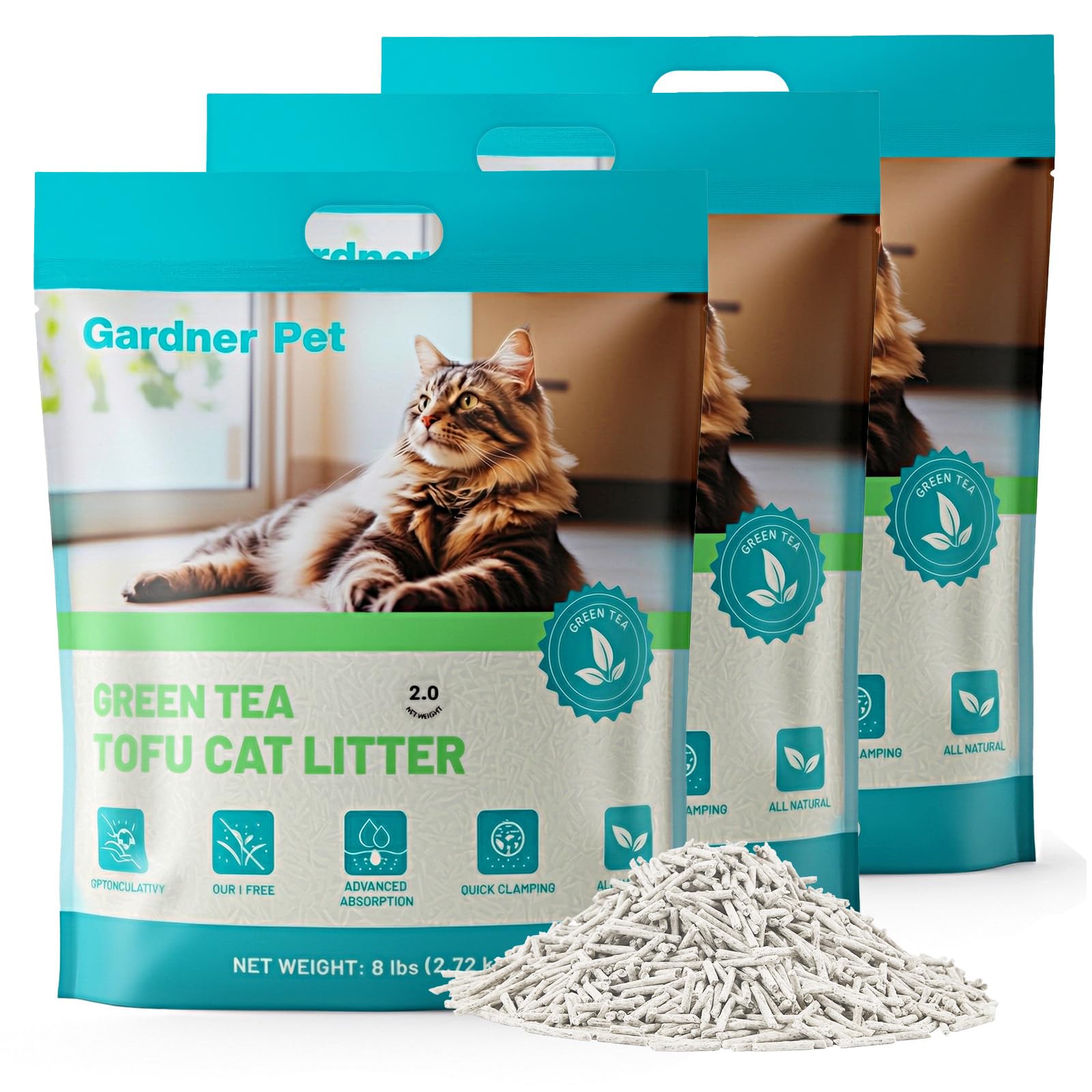 Gardner Pet: empaque práctico de arena de tofu natural para gatos.