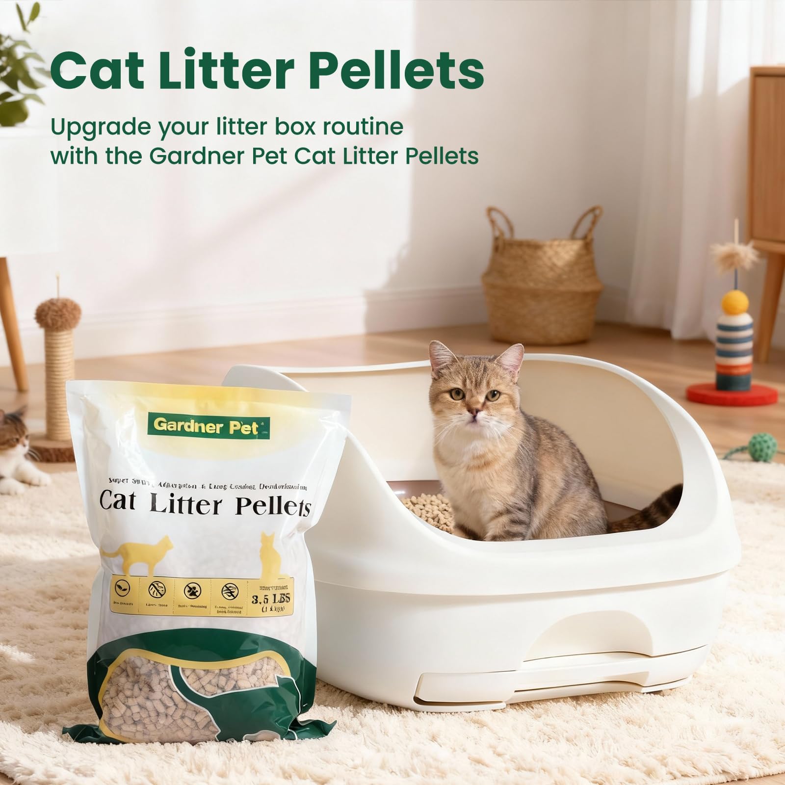 Gardner Pet bolitas sin aglutinante para limpieza rápida y sin grumos.
