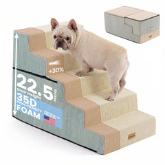 Gardner Pet escalera de 5 pasos para cama alta, estable y segura para perros pequeños.