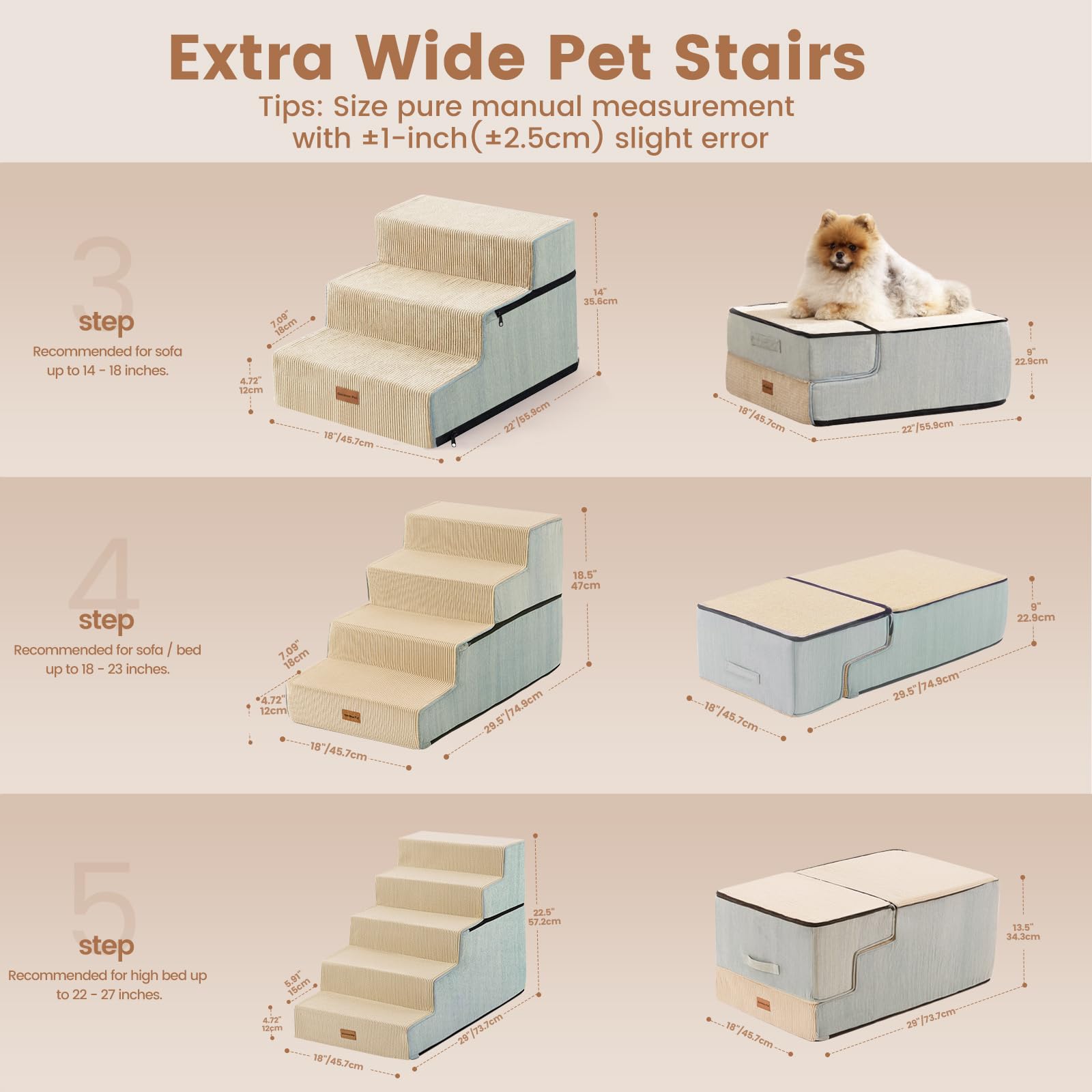 Gardner Pet escalera con espuma suave 35D para articulaciones cómodas.