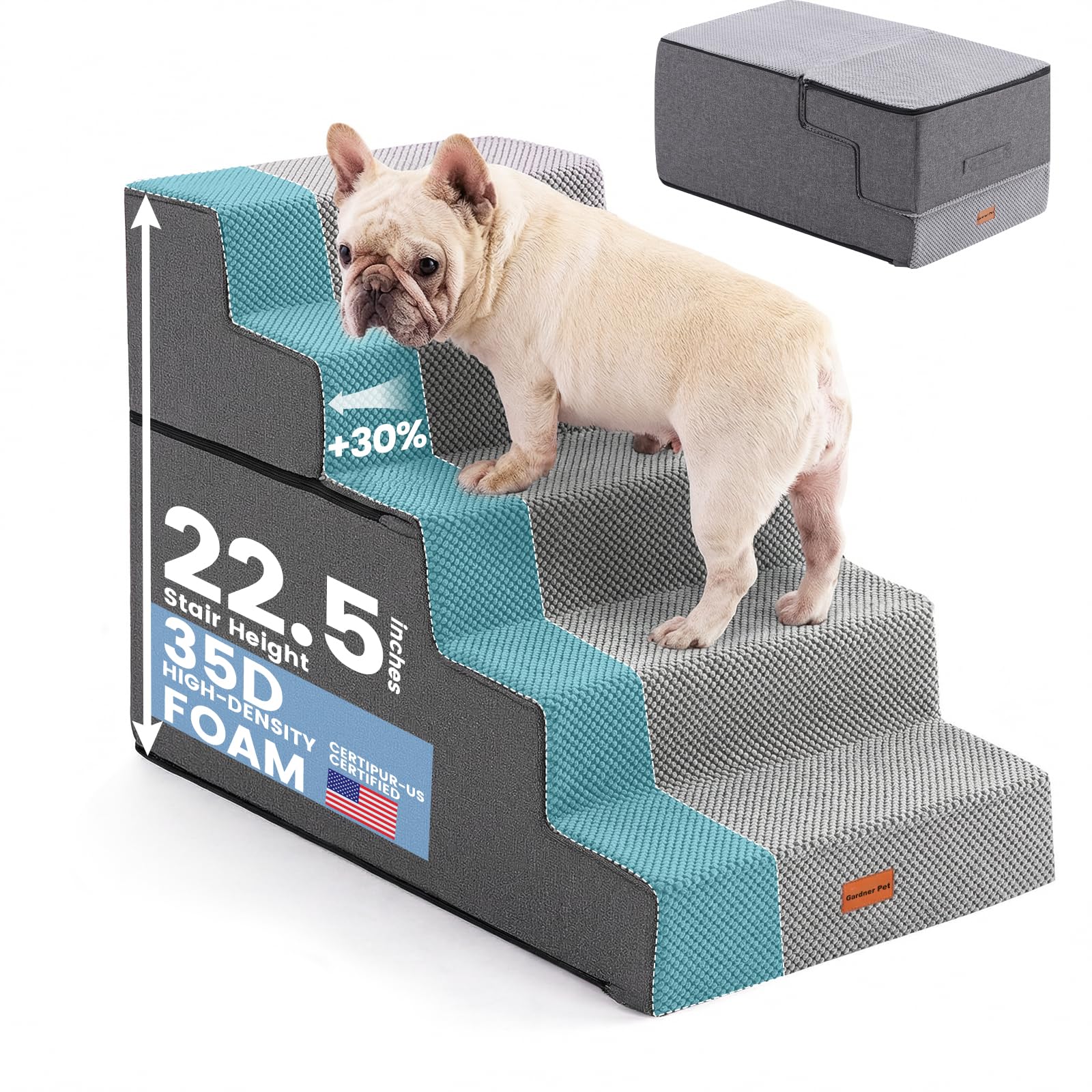 Gardner Pet escalera para perros pequeños con 5 pasos y base estable para cama alta.