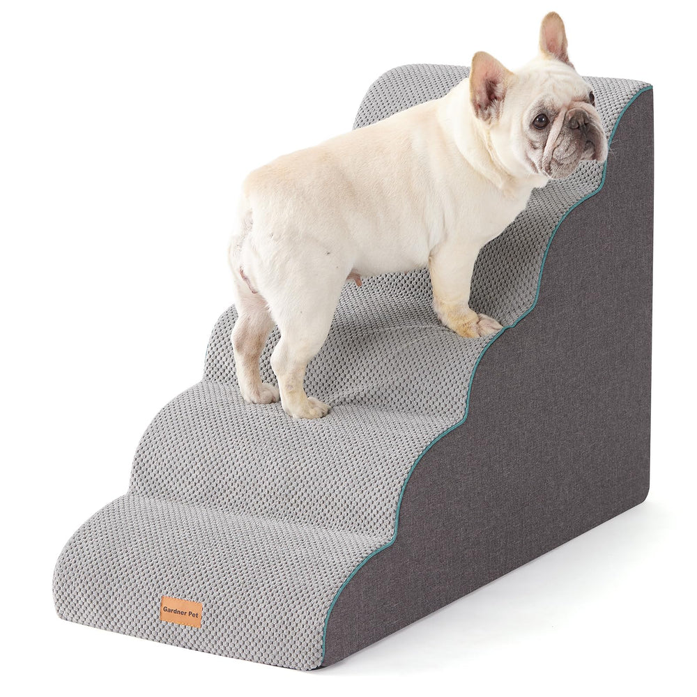Gardner Pet escalera curva de cinco pasos para perros pequeños, facilita subir a la cama.