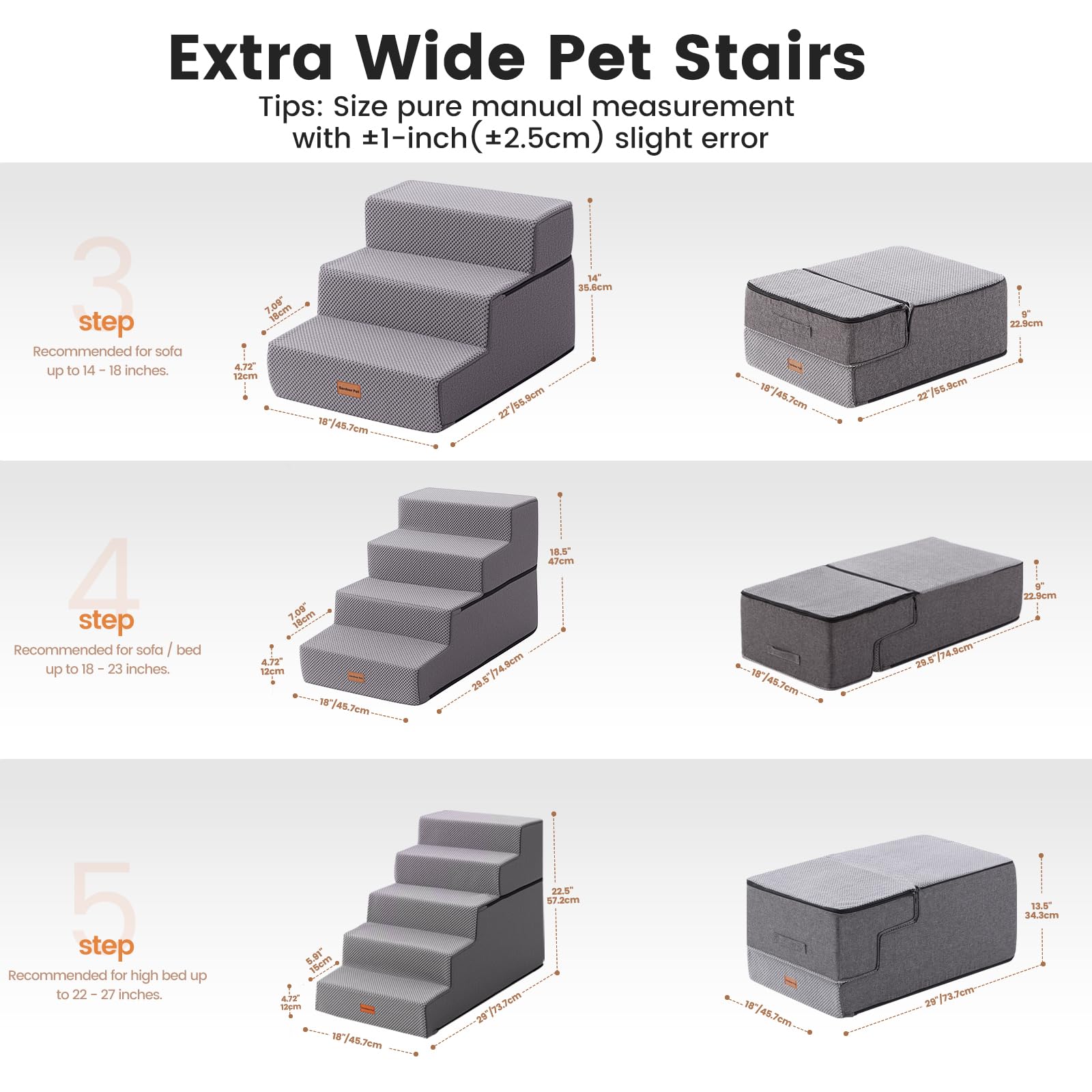 Escalera Gardner Pet plegable con espuma 35D para mayor comodidad