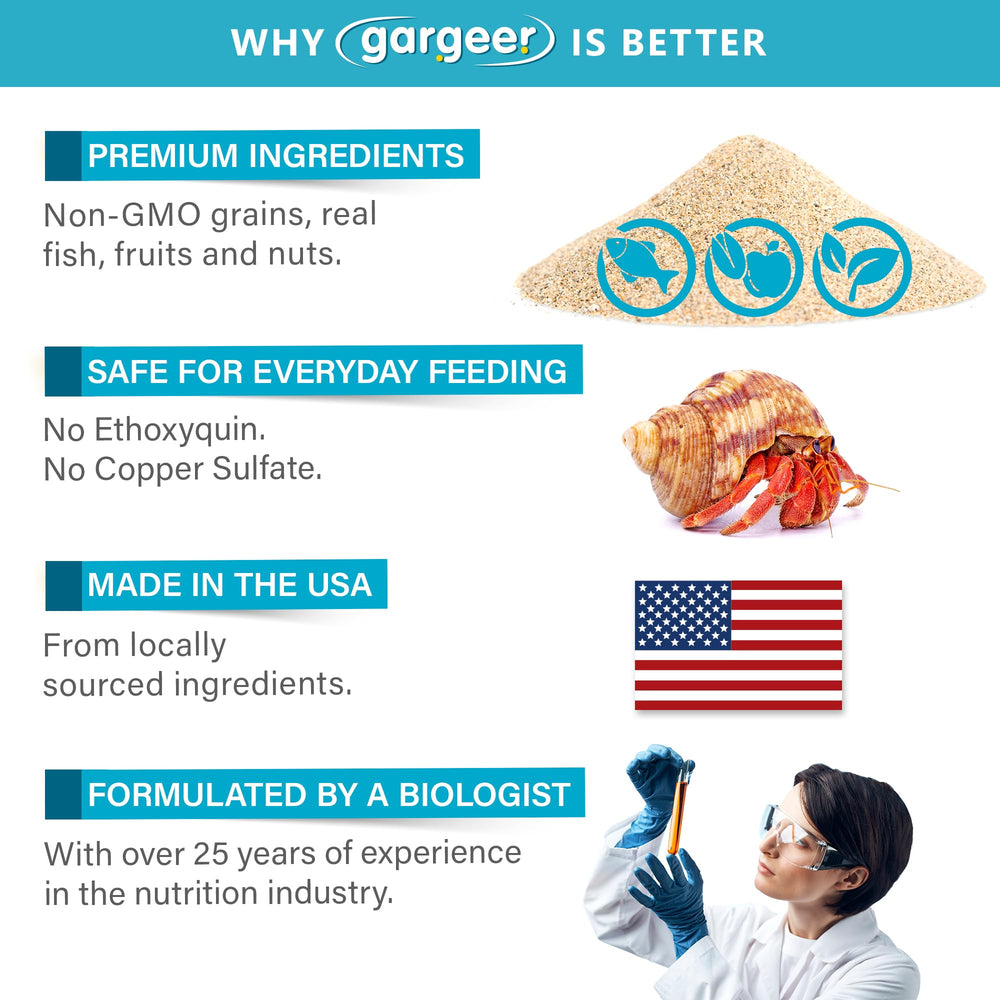 Gargeer espirulina algas para cangrejos ermitaños en crecimiento.