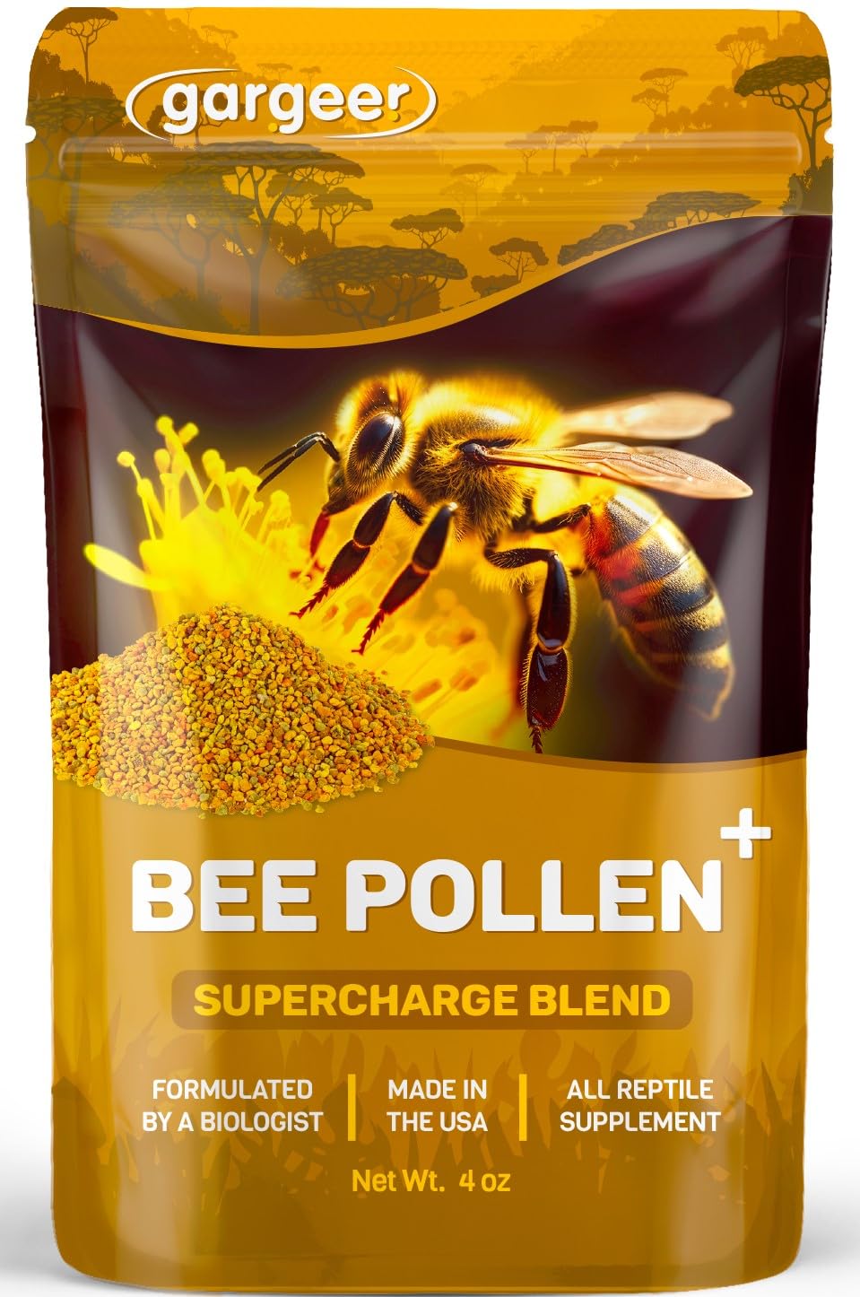 Gargeer polen de abeja en frasco 4oz, ideal para reptiles.