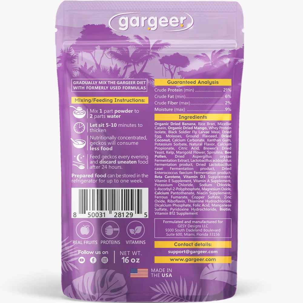 Gargeer polvo dieta gecko, polvo listo para mezclar en cada comida