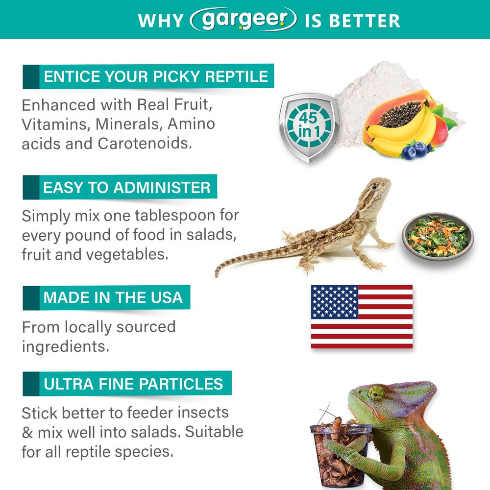 Gargeer sabores de fruta orgánica para estimular el apetito de reptiles.