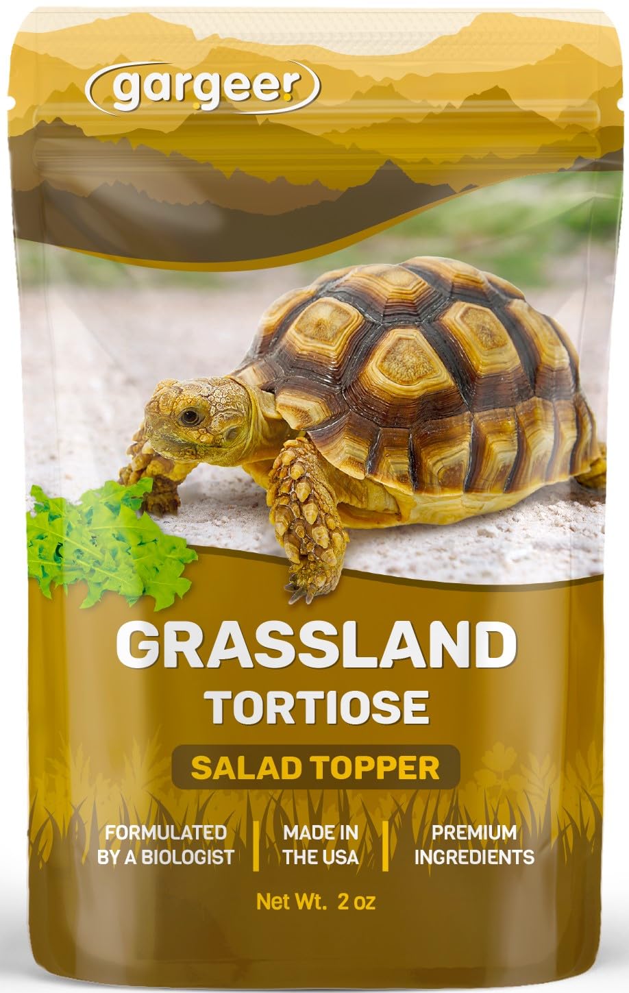 Gargeer suplemento alimentario para tortuga desértica en bote, nutrición esencial.