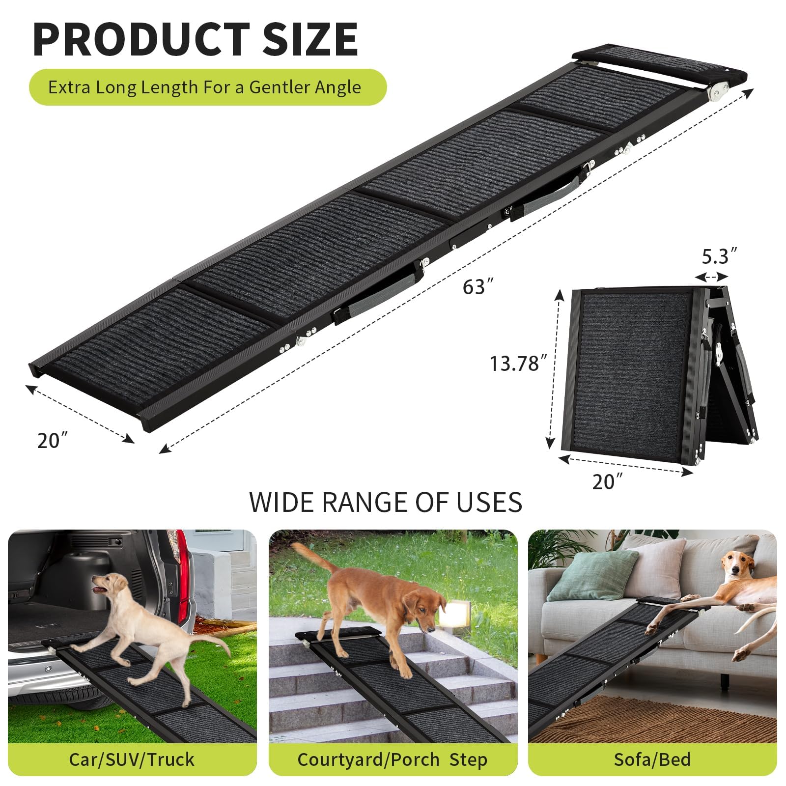 GarveeLife rampa para perros 20 pulgadas de ancho, estable para subir al coche.