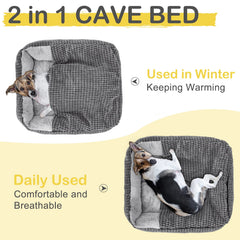 GASUR cama para perro con capucha y manta suave, abrigo reconfortante para siestas.