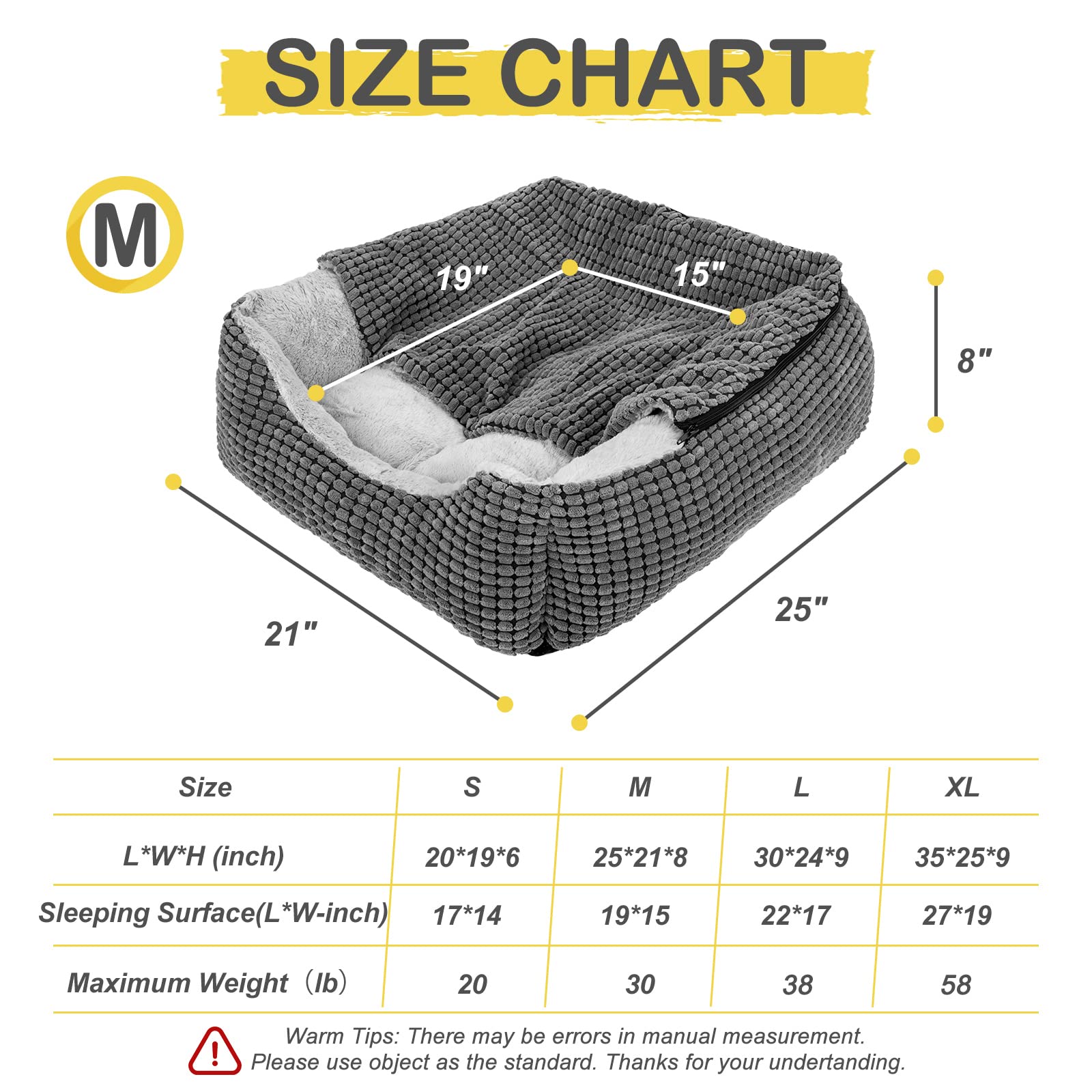 GASUR cama para perros con lados elevados, apoyo para cabeza y cuello.