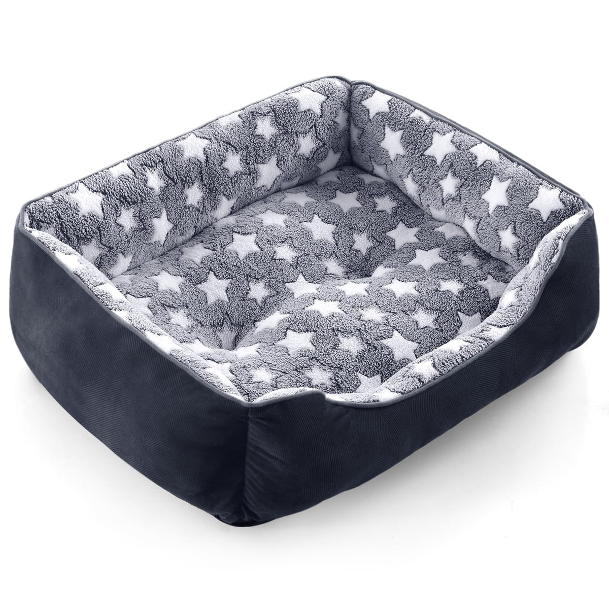 Cama GASUR para perro pequeño con exterior en suede negro, diseño duradero y cómodo.