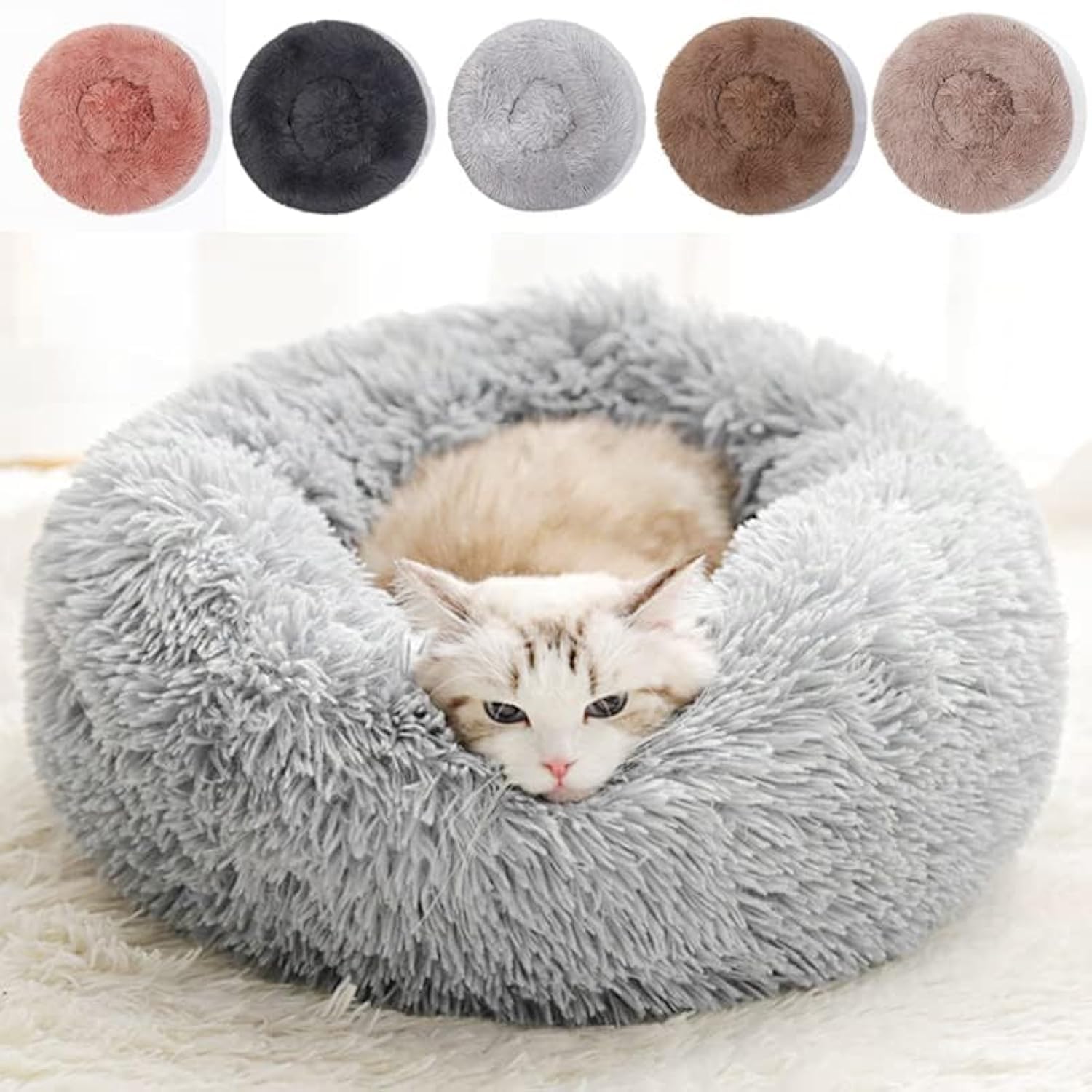 Cama para gatos genérica redonda de 20 pulgadas, lavable y acogedora para acurrucarse.