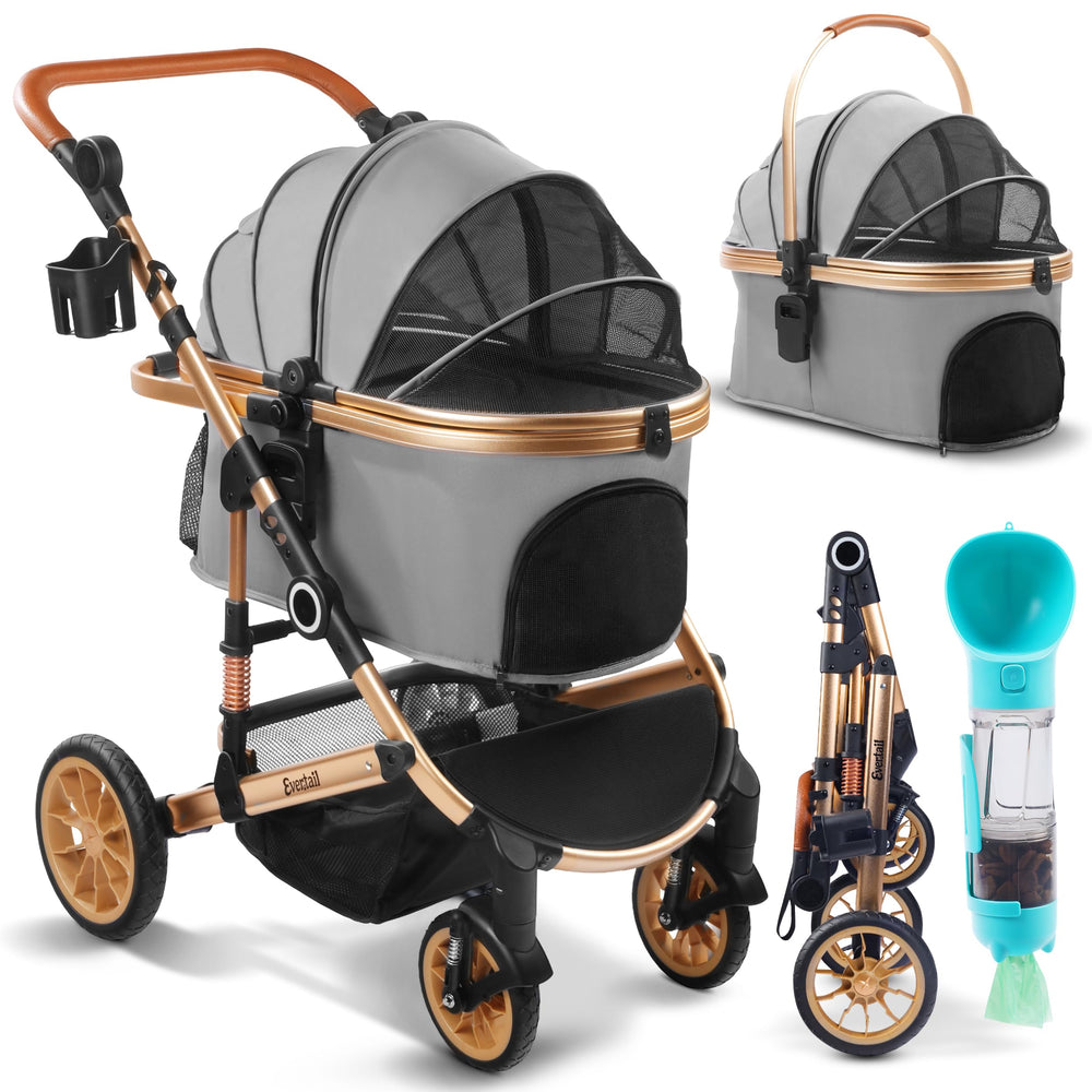 Evertail carrito 3-en-1 en acción, paseo cómodo para mascotas.