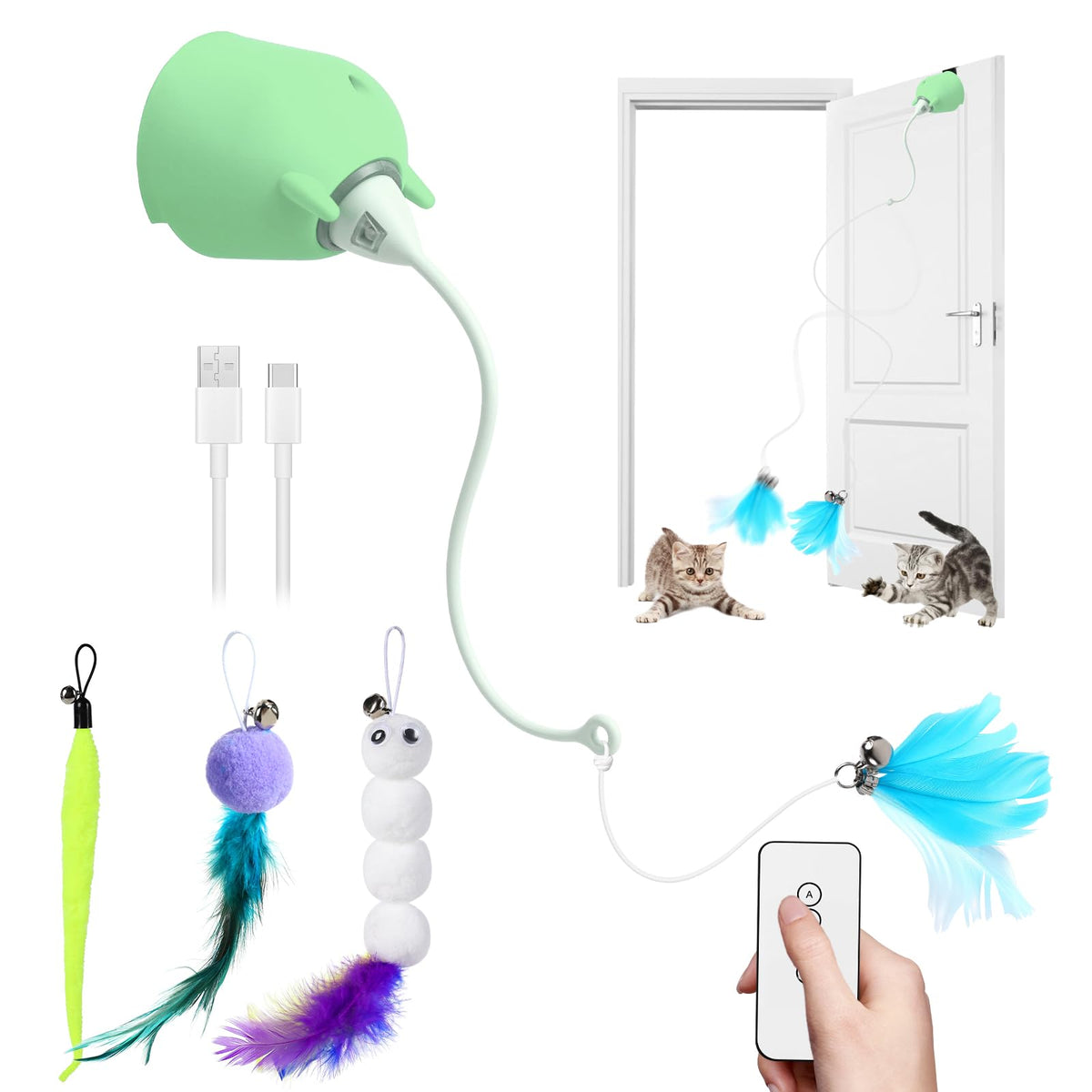 Generic: juguete interactivo para gatos, colgante de puerta verde que estimula la actividad diaria.